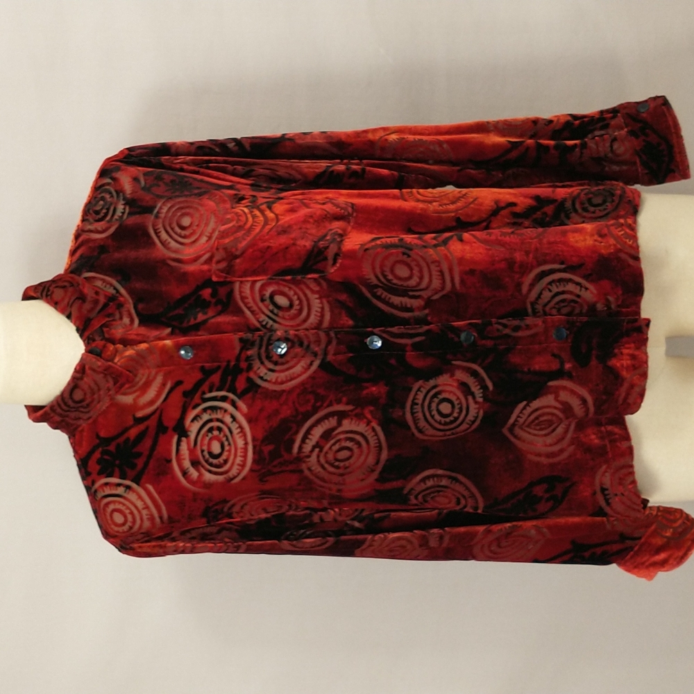 Burnout Velvet Dramatic Blouse Shaket Top Sexy Dark Shimmery Sheer Silk Blend